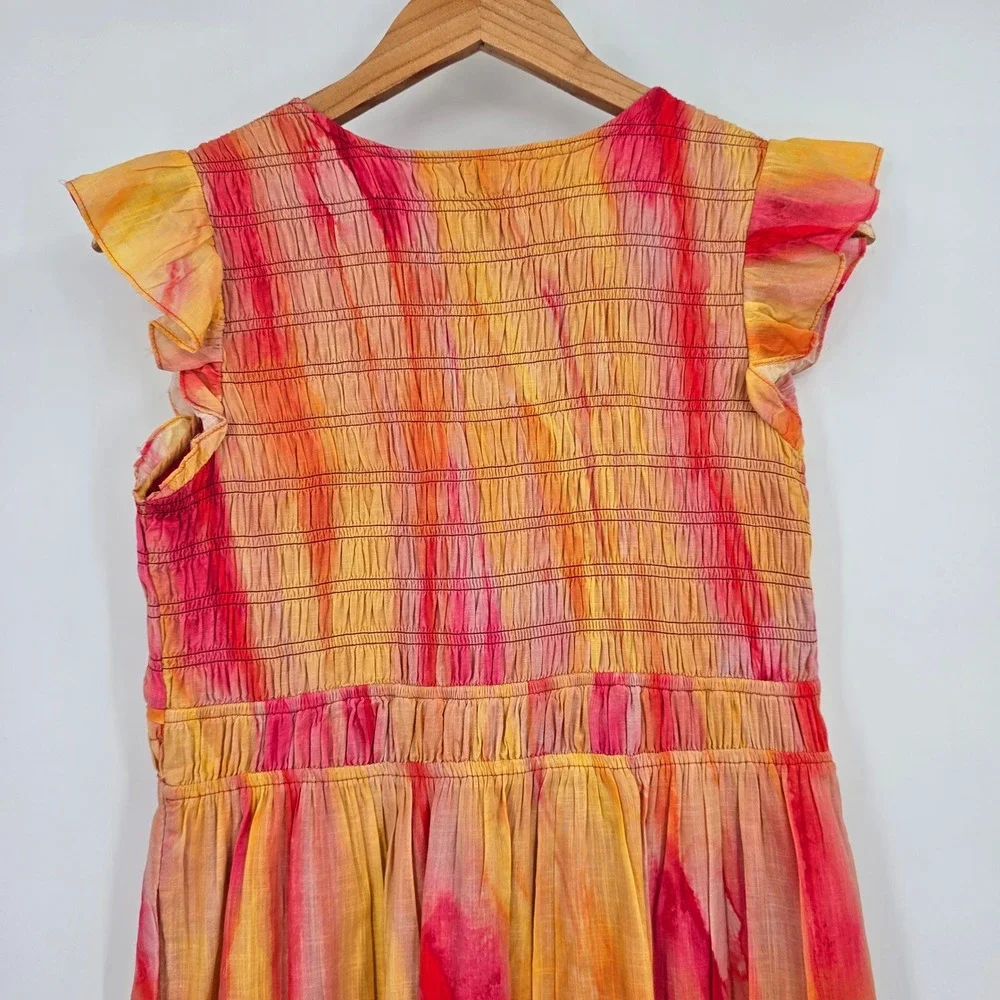 Anthropologie Watercolor Smocked Maxi Dress Peregrine Midi Boho Flutter Sleeve - Picture 4 of 12